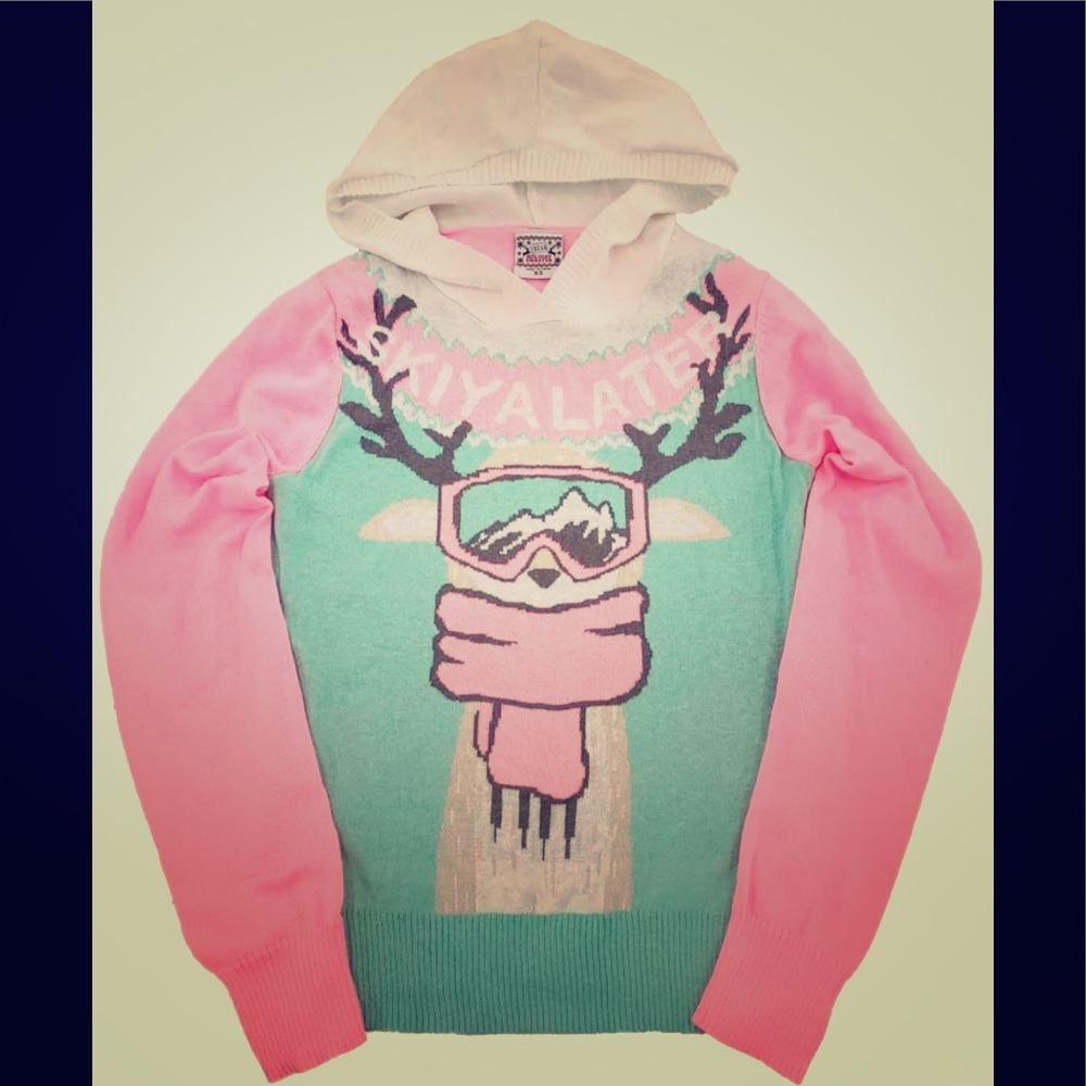 New With Tags Pink Ski Ya Later Deer Hoodie Lightweight Sweater